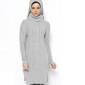 Gray Cowl Neck Sweater Dress Not Bulky Turkish L